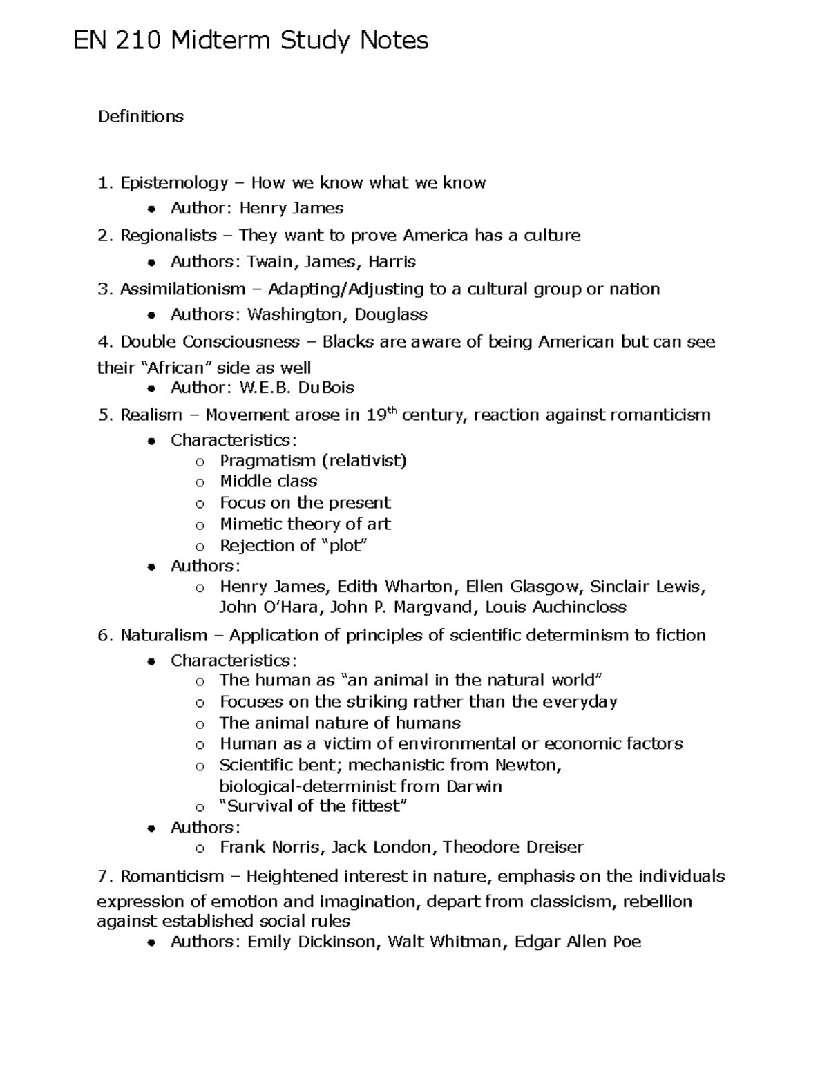 EN 210 Midterm Study Notes: Key Concepts and Definitions - Studocu