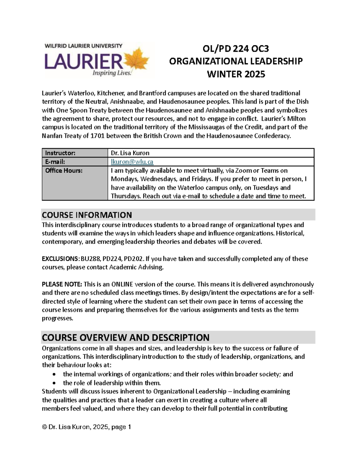 OLPD 224 OC3 Organizational Leadership Course Syllabus W25 - Studocu
