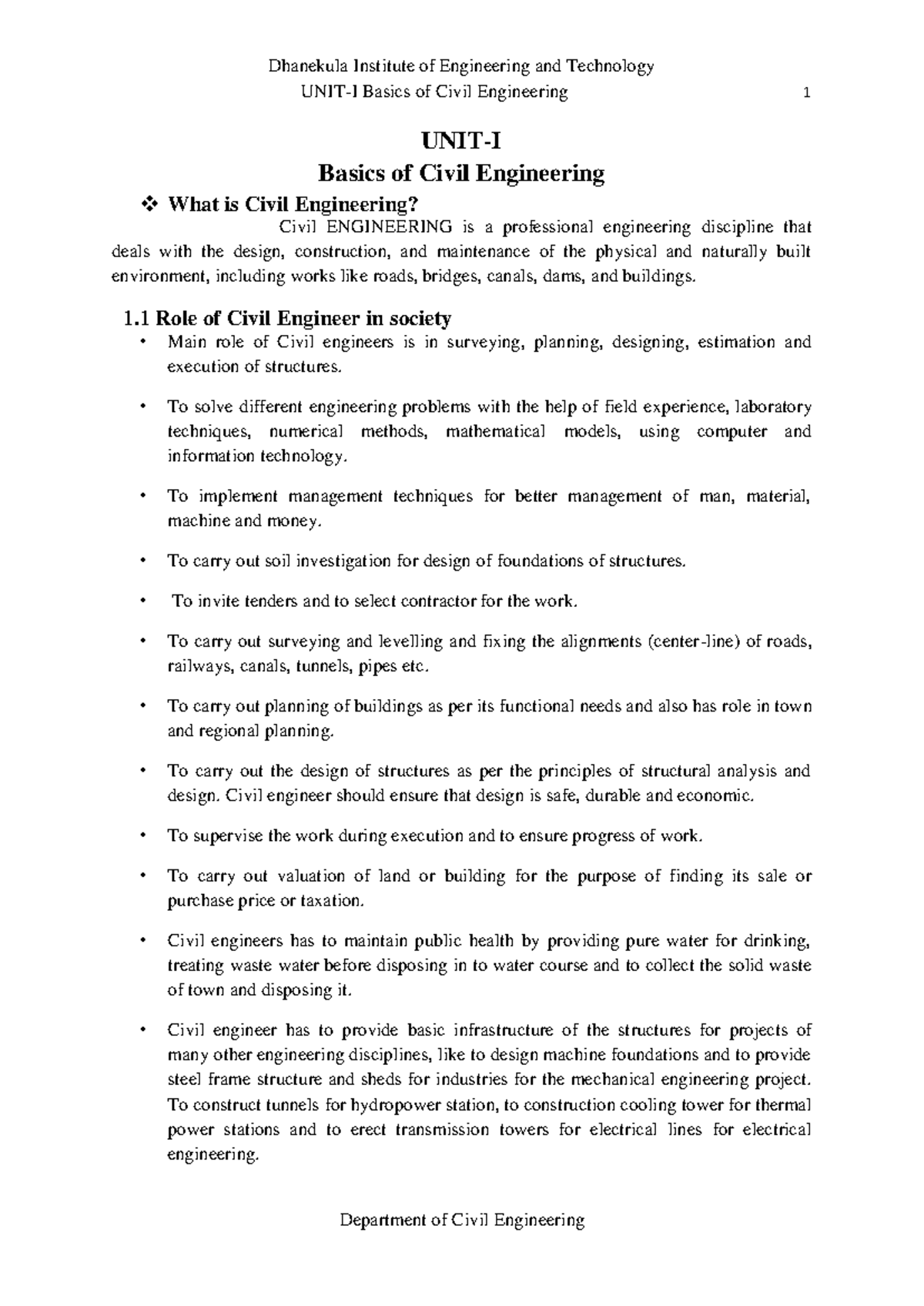 Basics of Civil Engineering I - Introduction to Civil Engineering ...