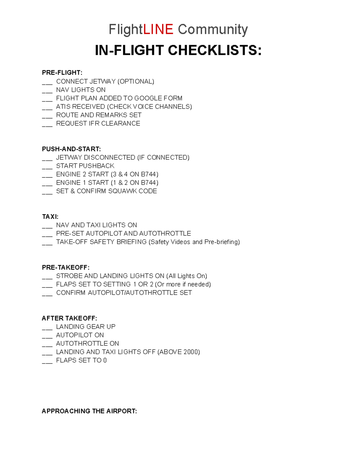 Flight Line In-Flight Checklist: Jetway & IFR Procedures - Studocu