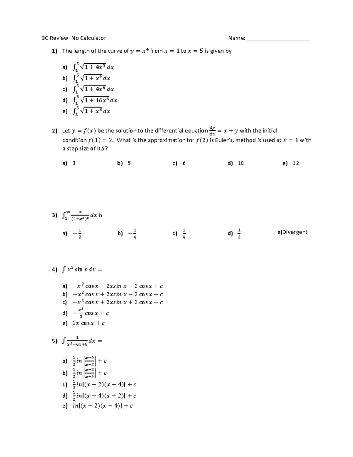 BC Final Review for AP Calculus BC Exam Preparation - Studocu
