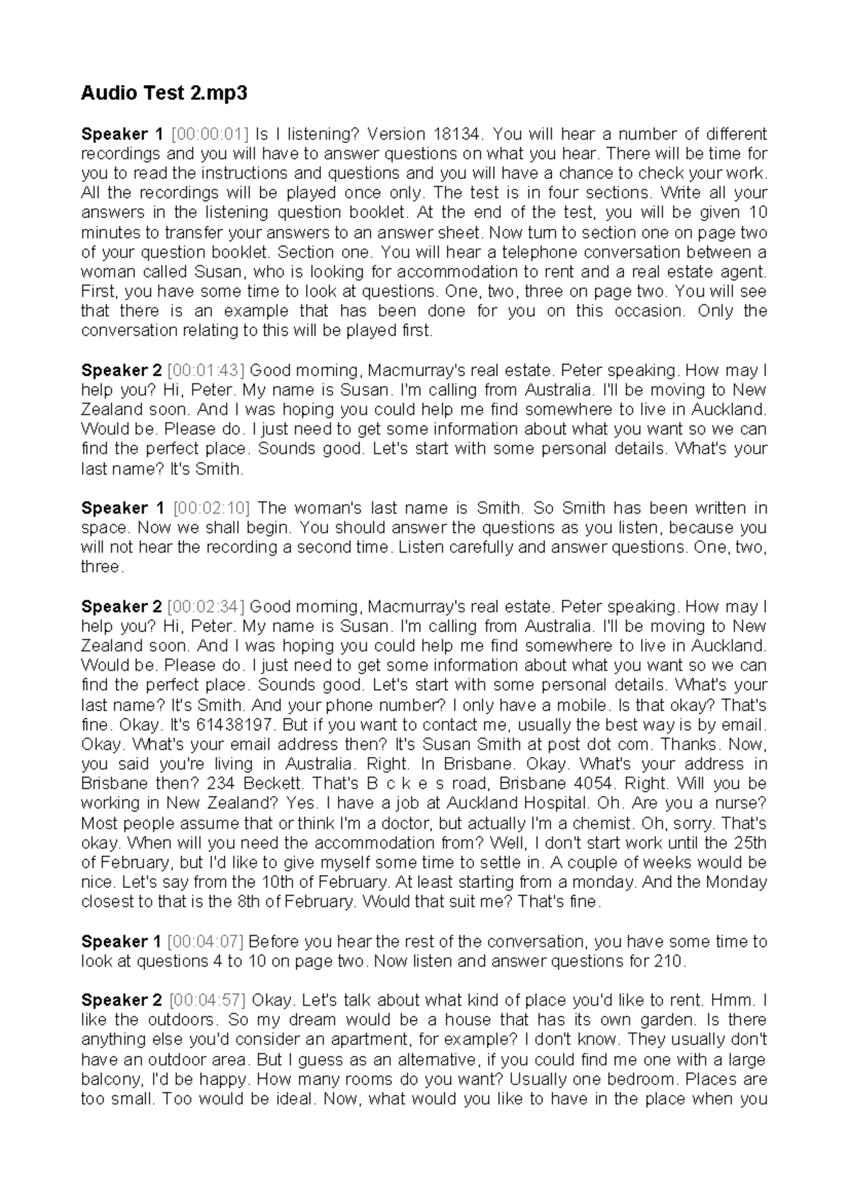 Audio Test 2: Listening Comprehension Transcript for Assessment - Studocu