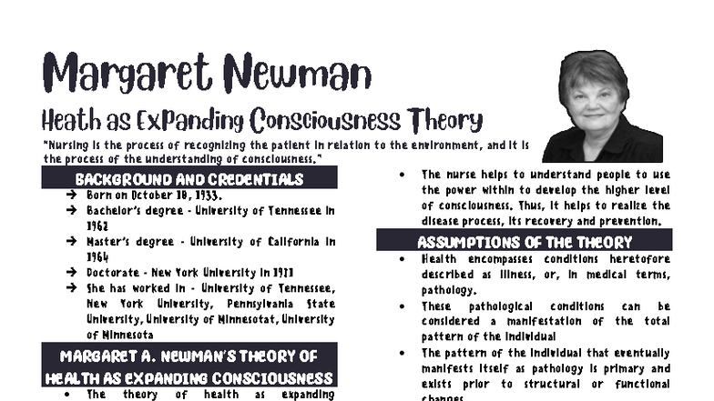 Margaret A Newman s Theory Of Health As Expanding Consciousness Studocu