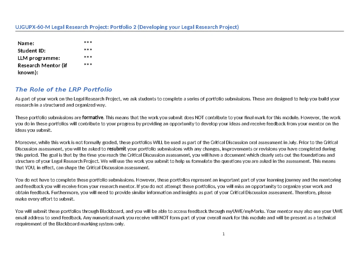 Legal Research Project Portfolio Guidelines: Formative Assessment - Studocu