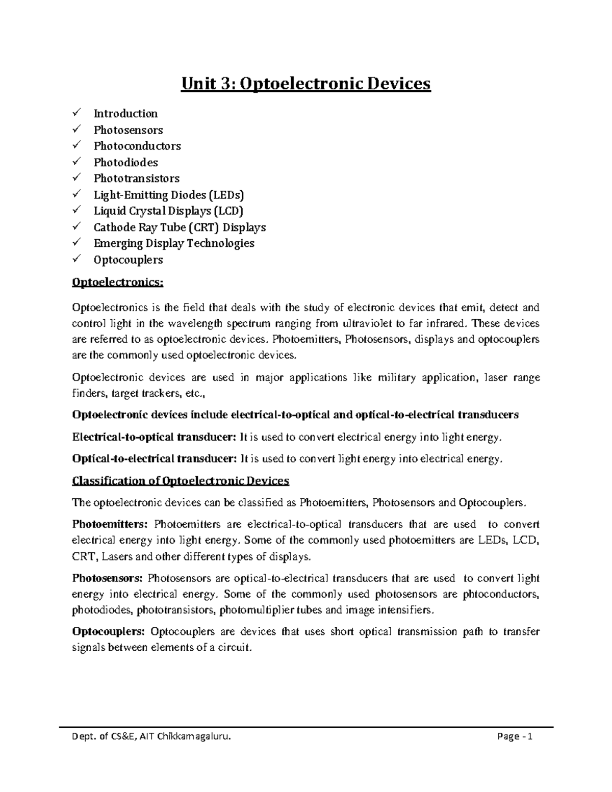 OPTOELECTONIC DEVICES - Unit 3: Optoelectronic Devices Introduction ...