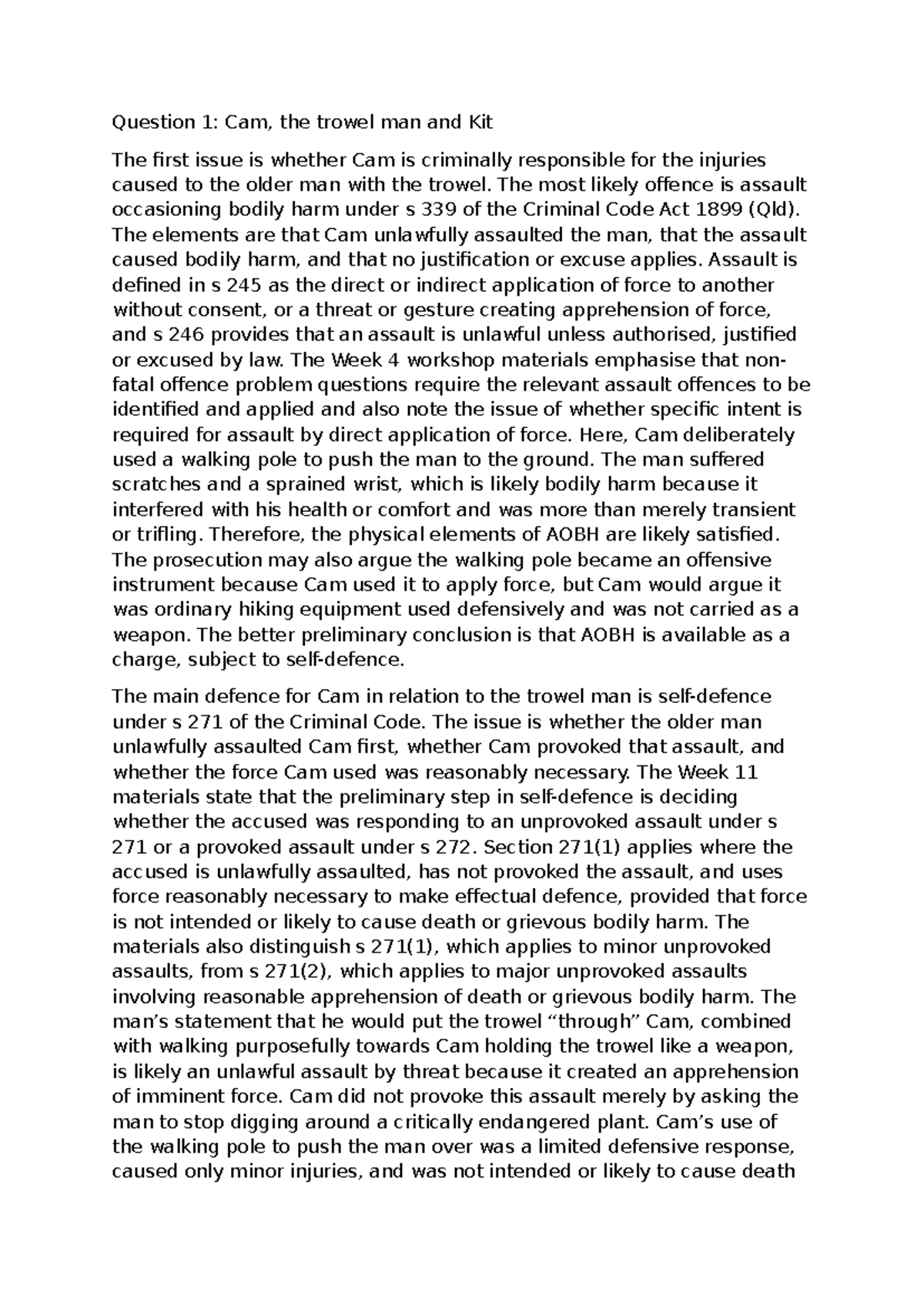 Criminal Law Analysis: Model Responses for Part A (LAW101) - Studocu