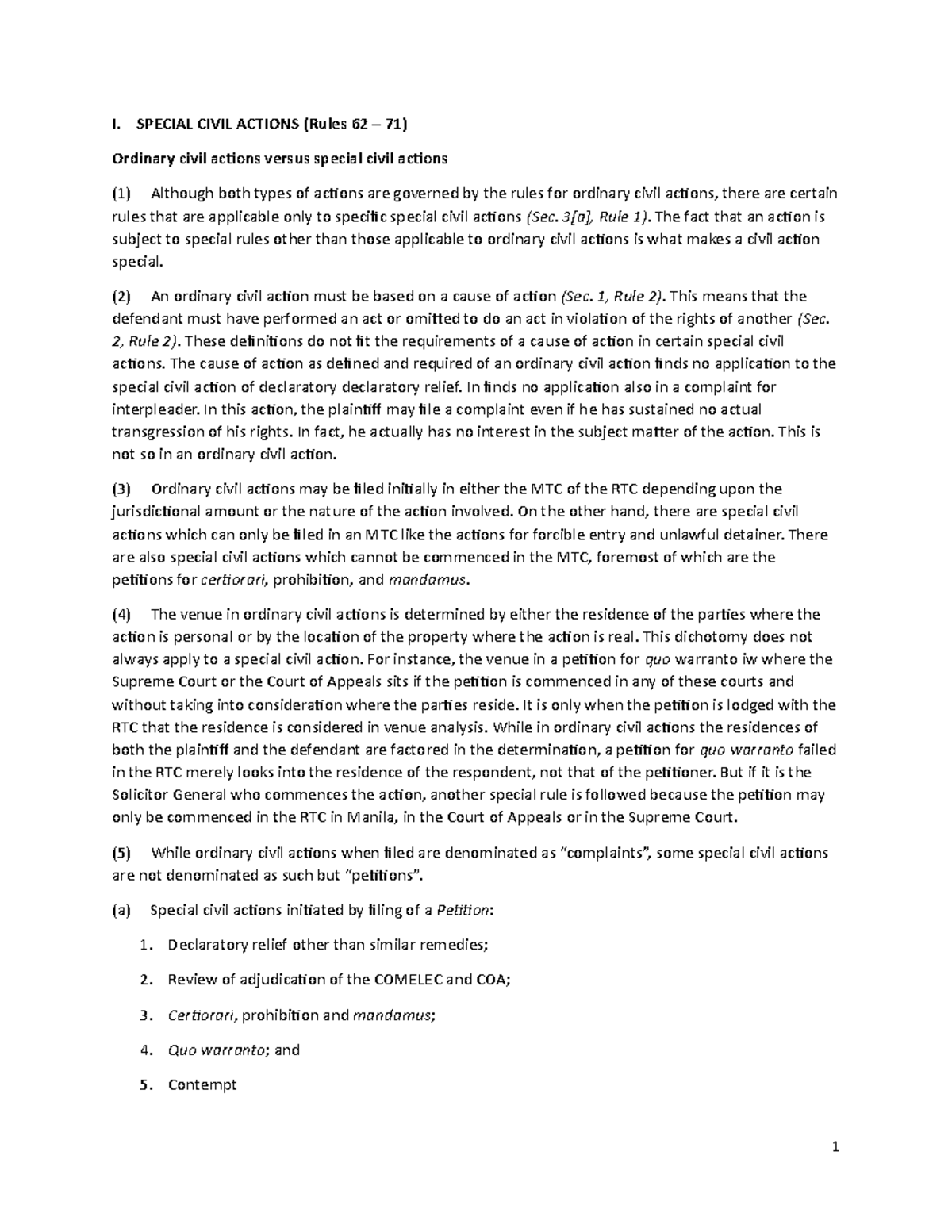 Special Civil Actions (Rules 62-71) - Comprehensive Lecture Notes - Studocu