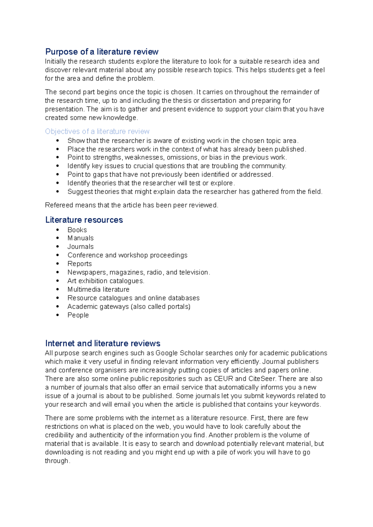 Chapter 6 - Literature Review: Purpose, Objectives, and Resources - Studocu