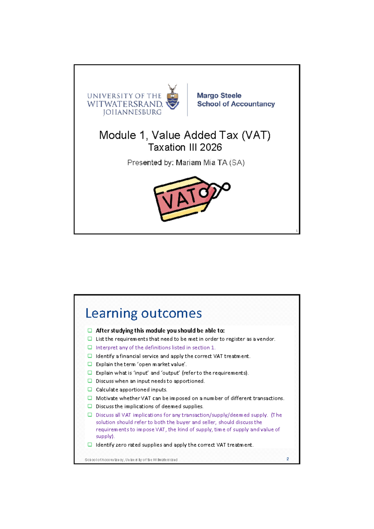 Taxation III Lecture Notes 2026: Understanding VAT Principles and ...