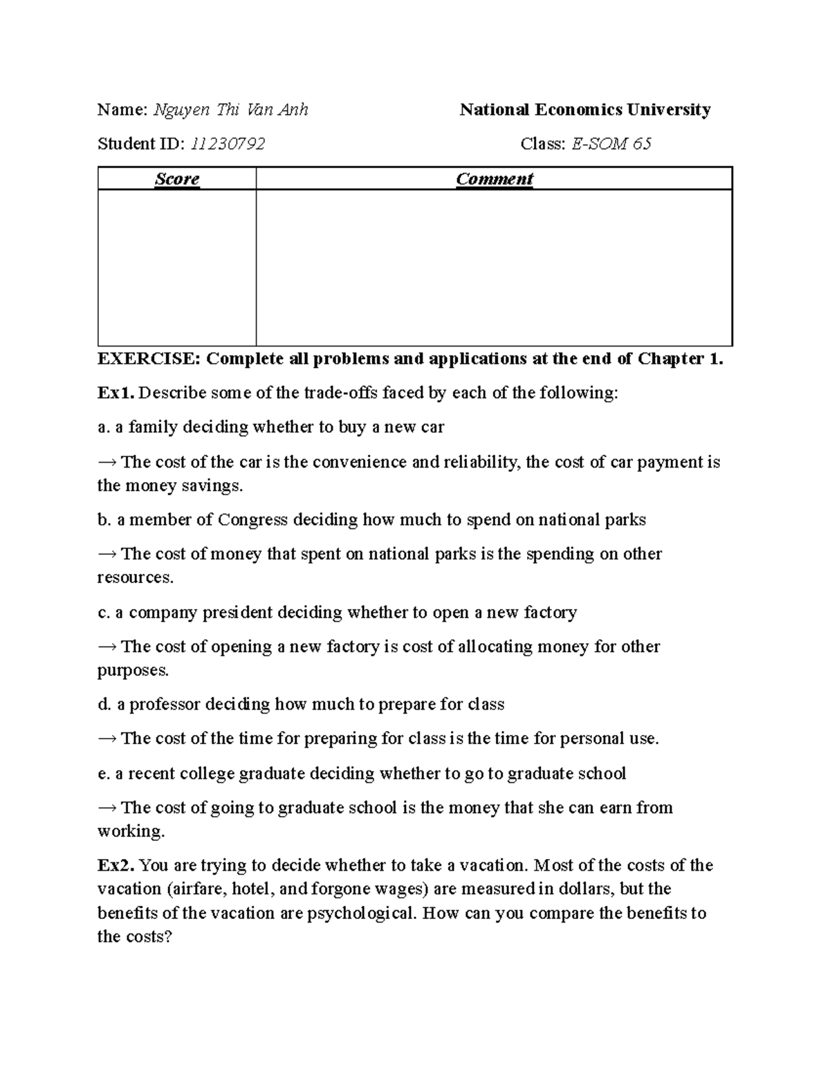 ESOM65-11230792- Chapter-1- Exercise - Name: Nguyen Thi Van Anh Student ...