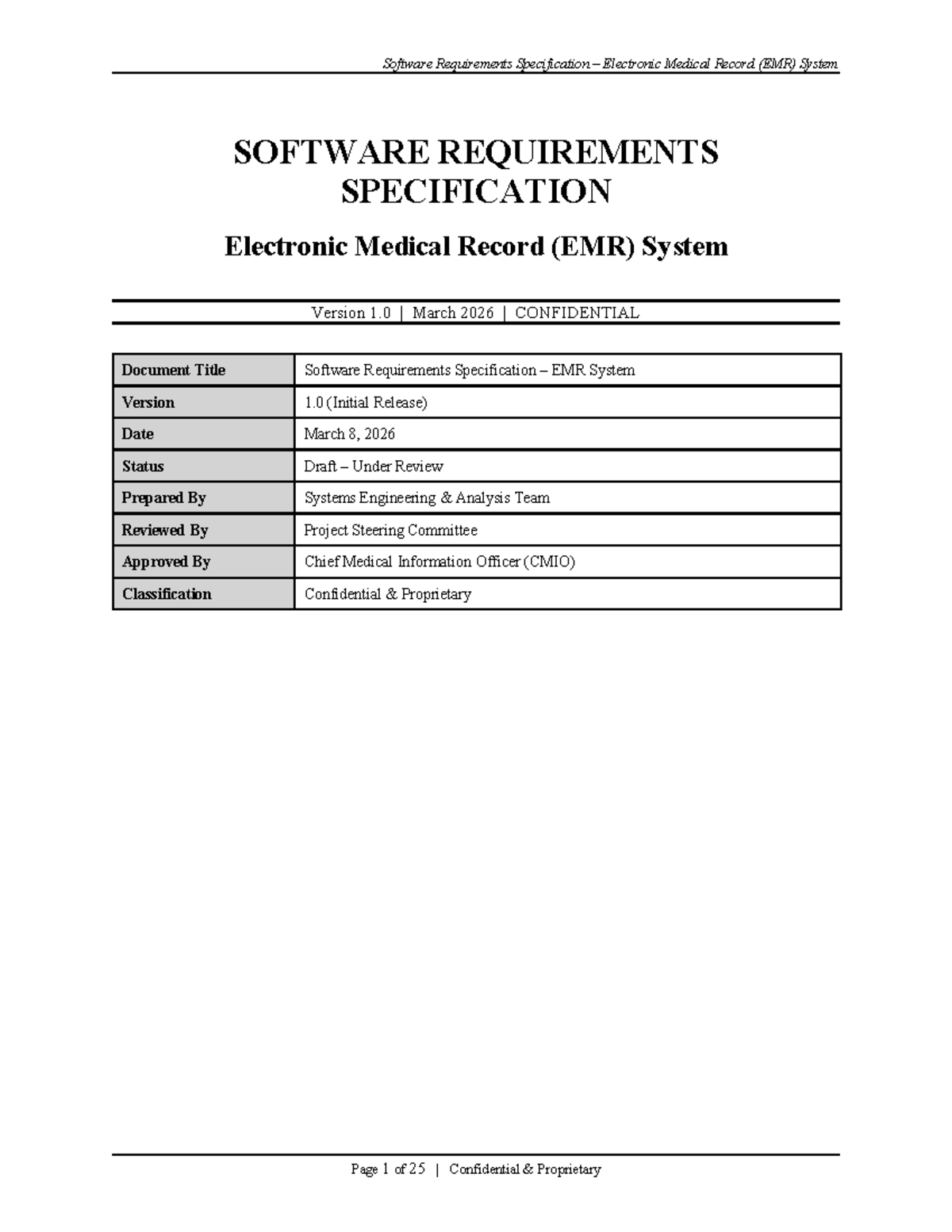 Software Requirements Specification for EMR System (Version 1.0) - Studocu