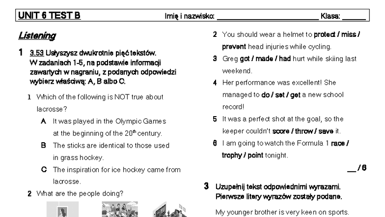 Brainy kl7 Unit Test 6B: Listening & Vocabulary Exercises - Studocu