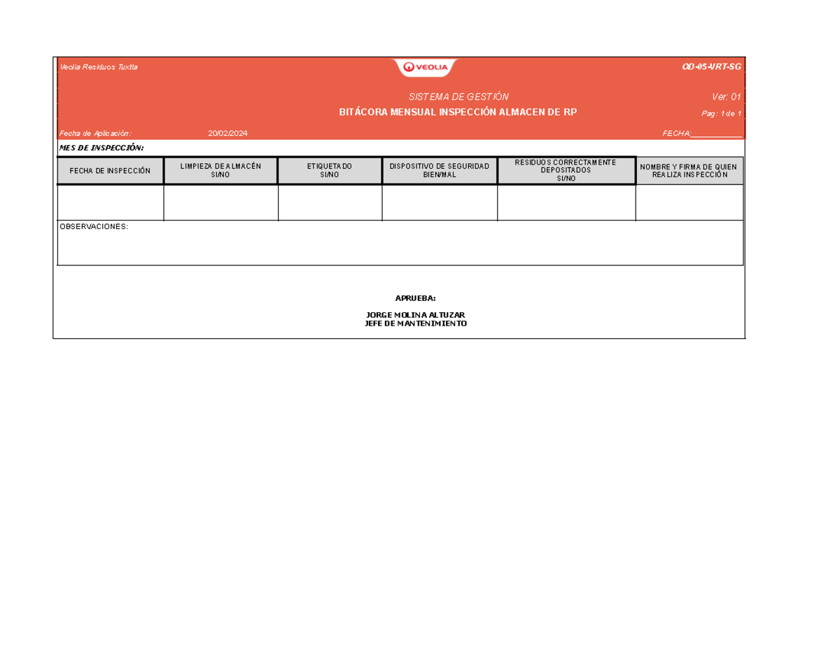 5.- OD-O5-VRT-SG- Bitacora Mensual Inspección Almacén RP - Veolia ...