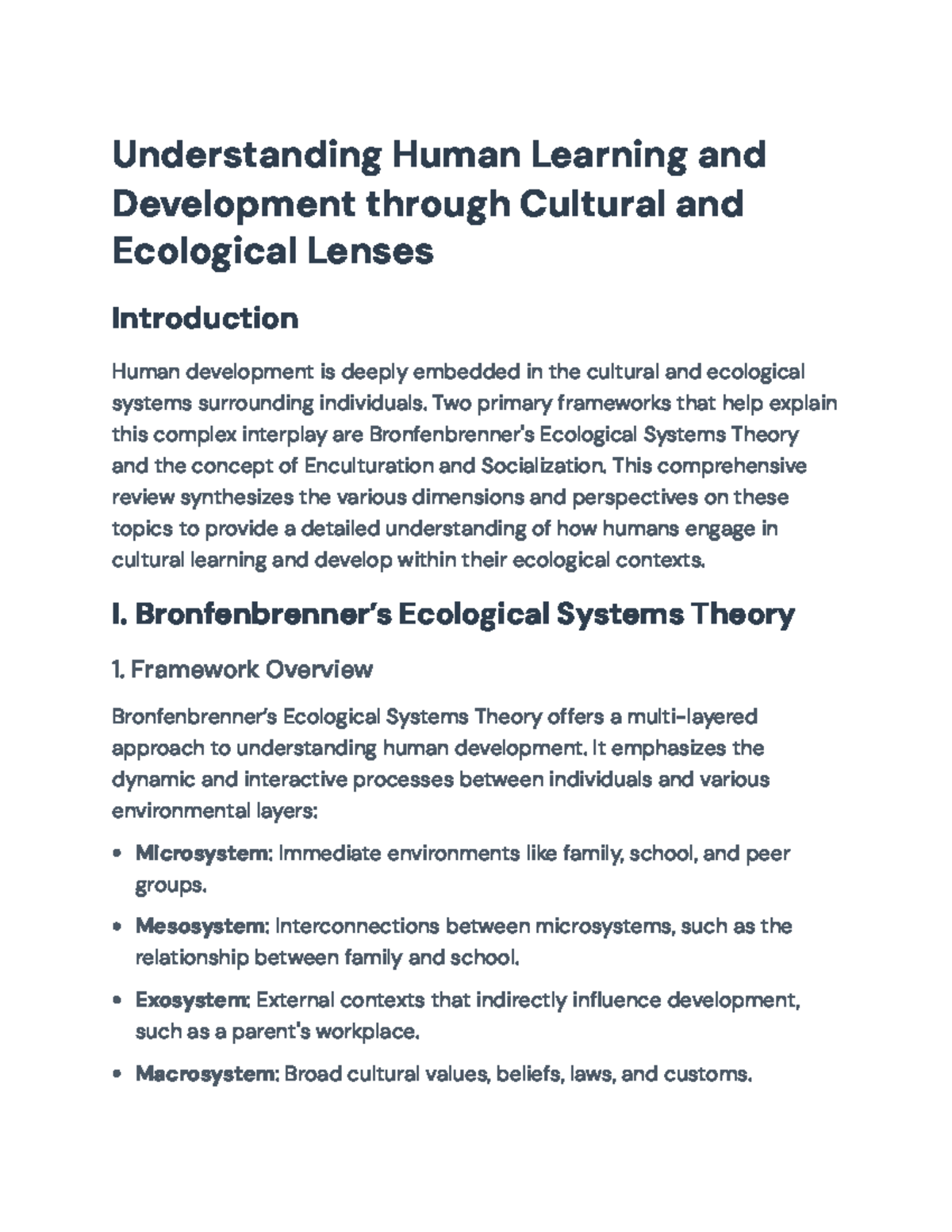 Understanding Human Development: Ecological Systems & Cultural Learning ...