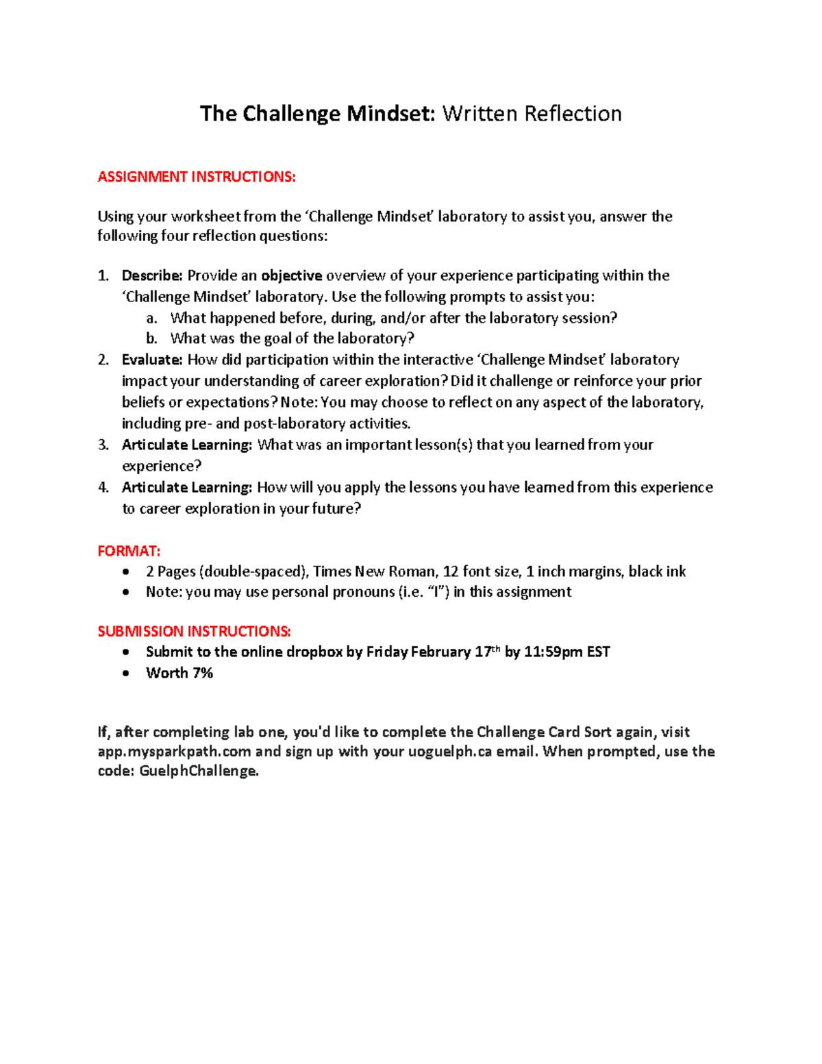 Reflection on the Challenge Mindset Lab Experience - Studocu
