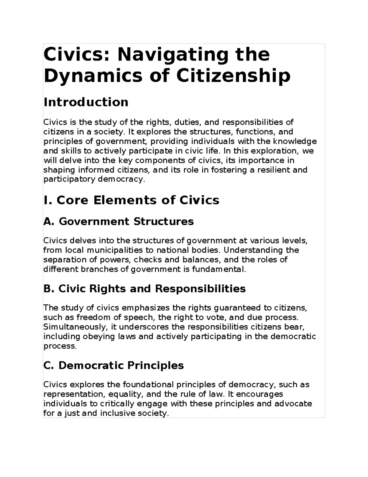 CIV101: Essential Notes on Civics and Citizenship Dynamics - Studeersnel