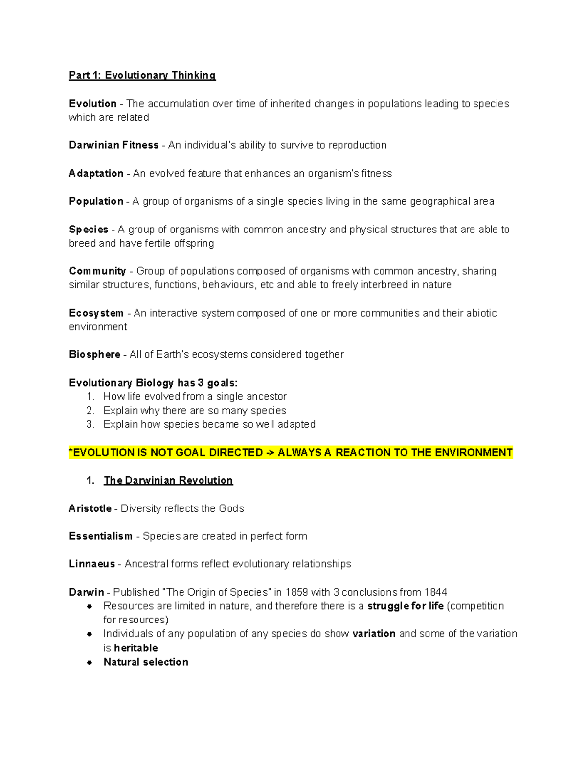 Biol 103 Midterm Glossary: Key Terms in Evolutionary Biology - Studocu