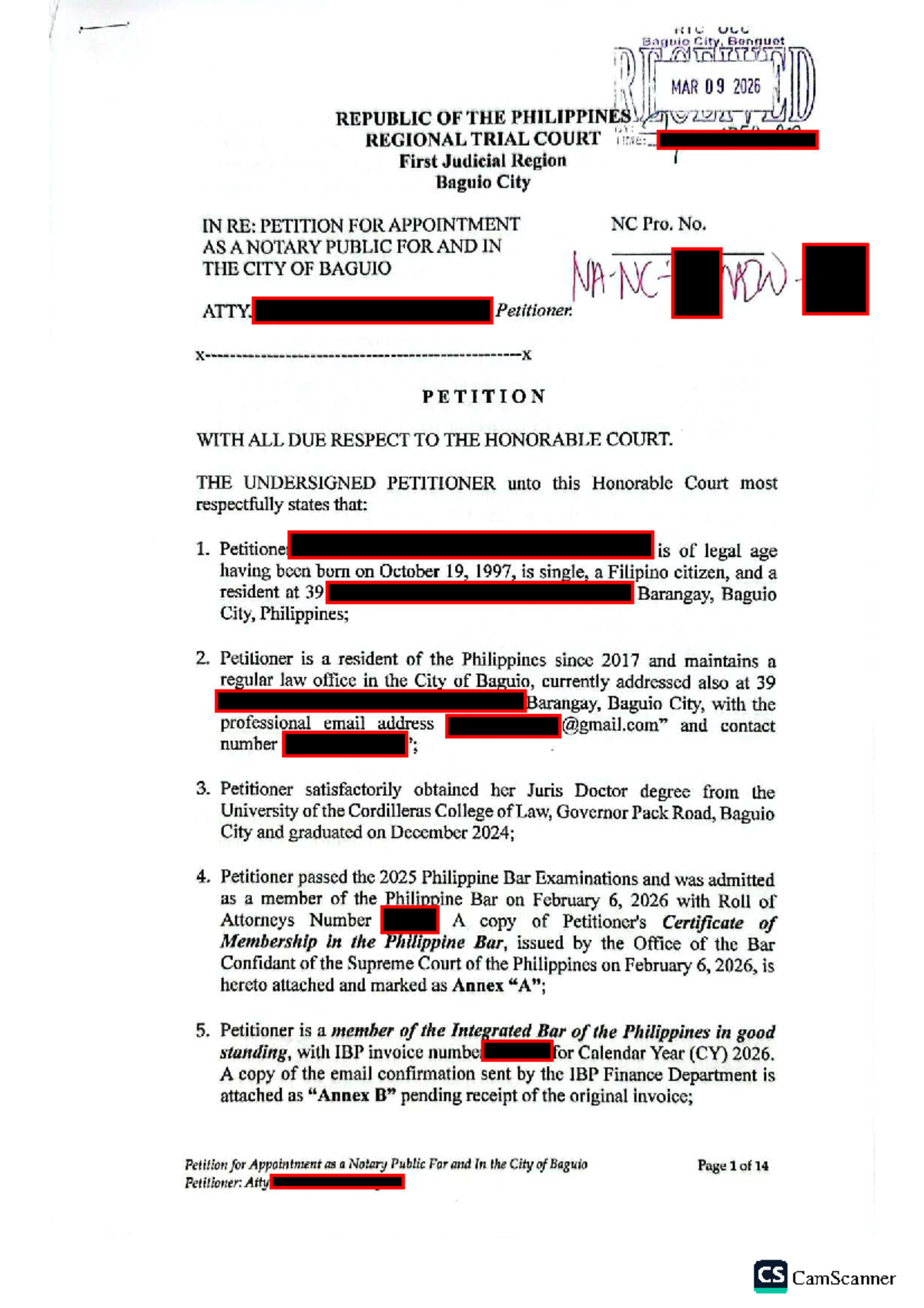 Petition for Notarial Commission - Atty. CS (NC Pro. No.) - Studocu