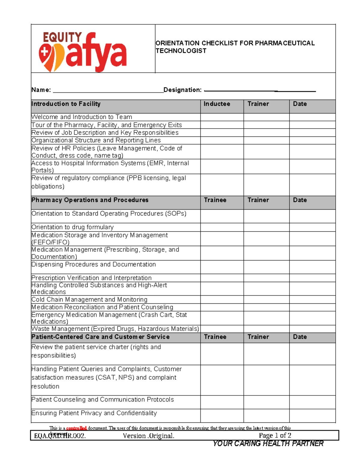 Induction checklist for medical officers - This is a controlled ...