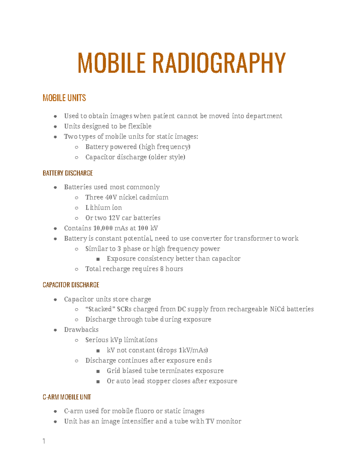 Mobile Radiography: Overview of Mobile Units and Their Functions - Studocu