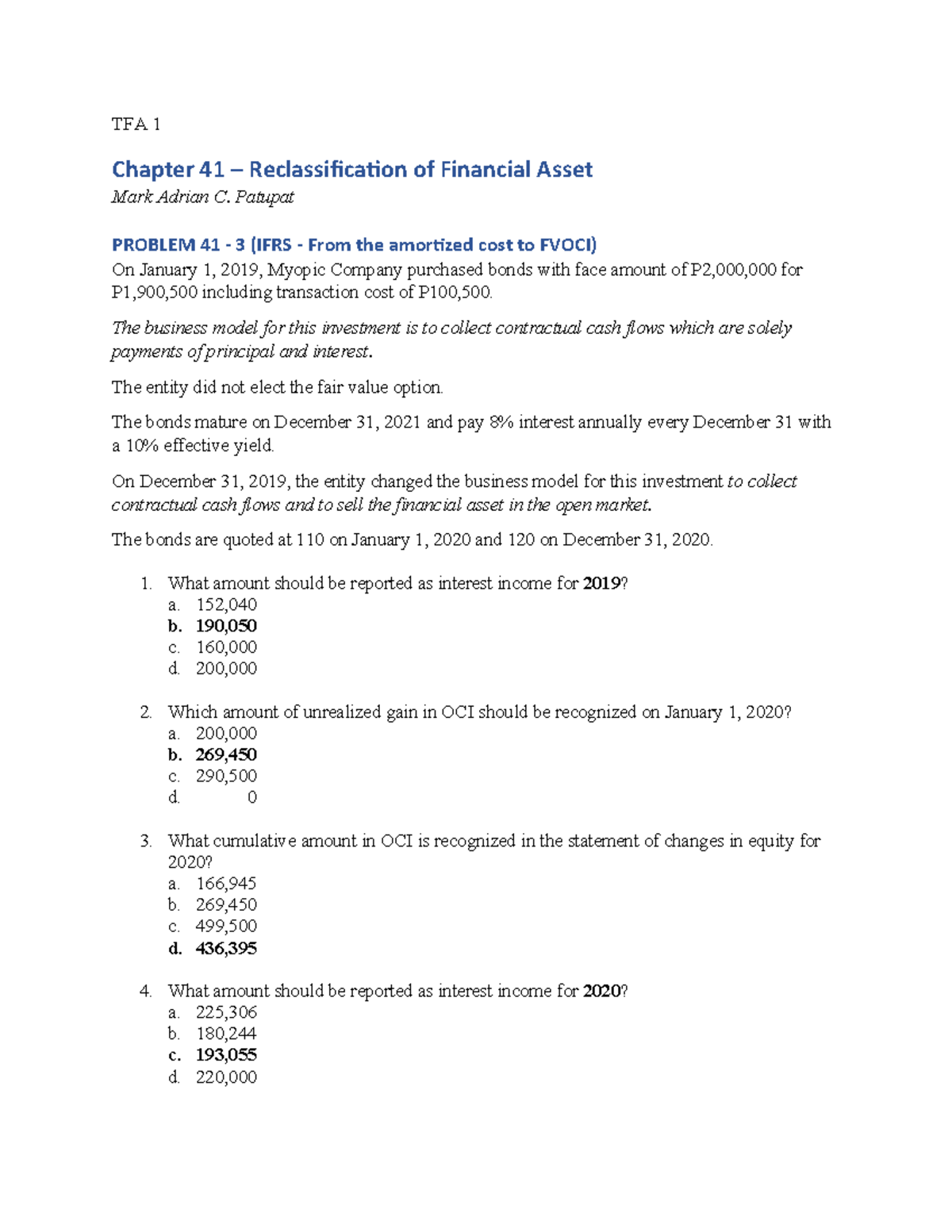 TFA 1 Chapter 41 Reclassification of financial assets and income ...