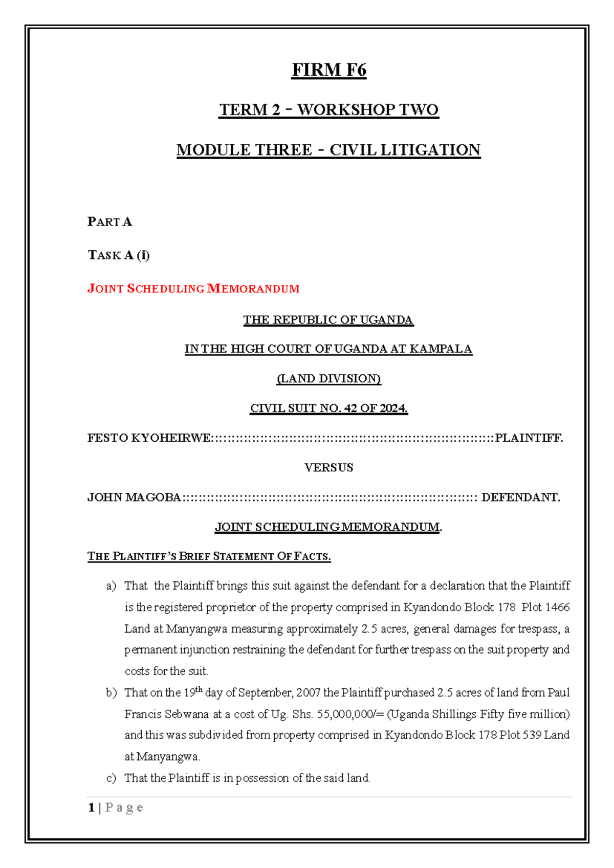 FIRM F6 TERM 2 Workshop 2 Module Three Civil Litigation - FIRM F TERM 2 ...