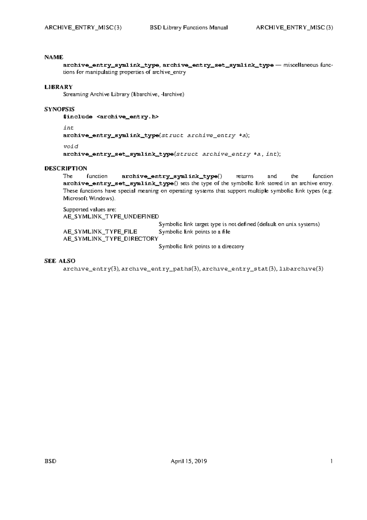BSD Library Functions Manual: Archive Entry Misc. (3) - Studeersnel