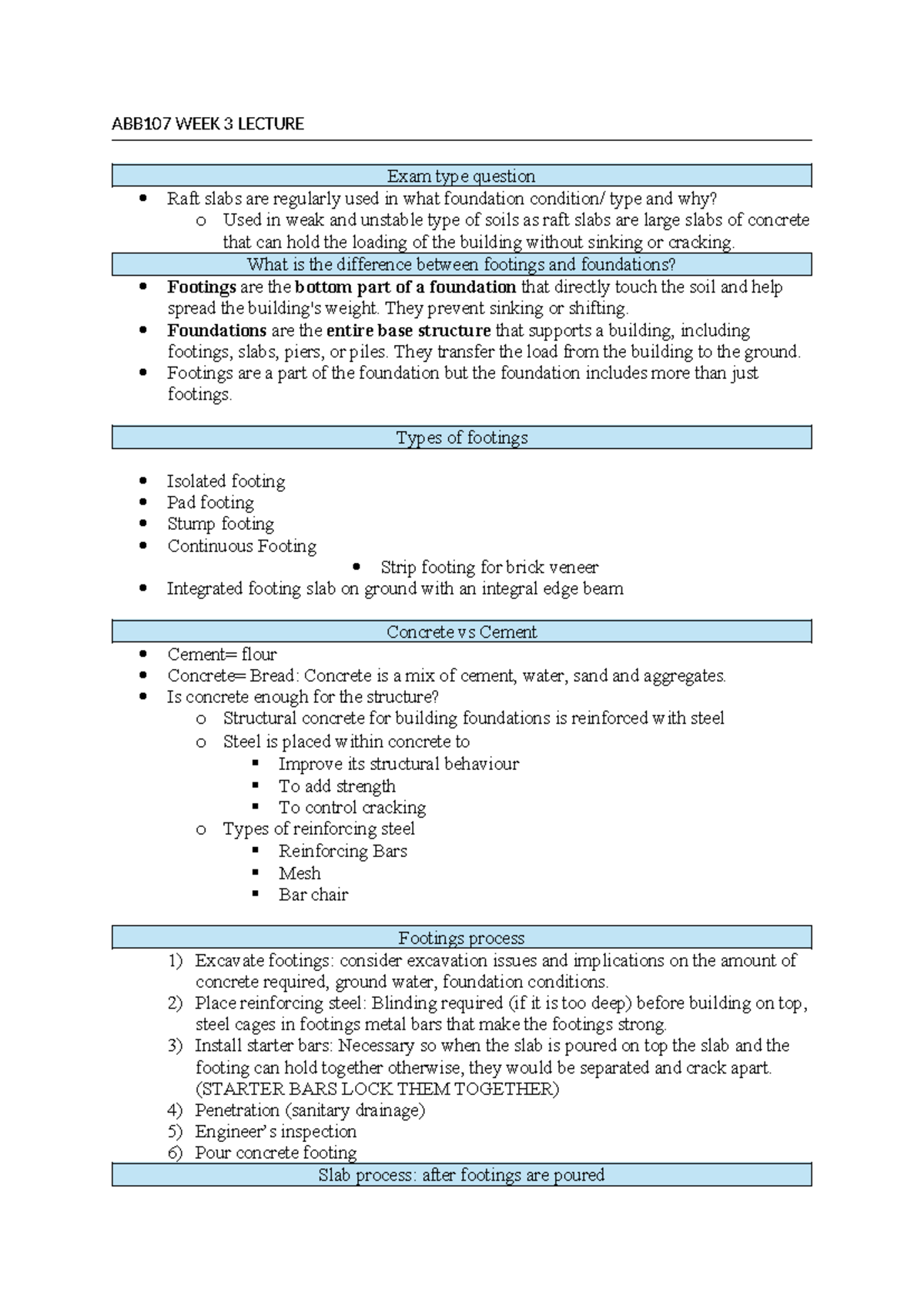 ABB107 Week 3 Lecture Notes: Understanding Foundations and Footings ...