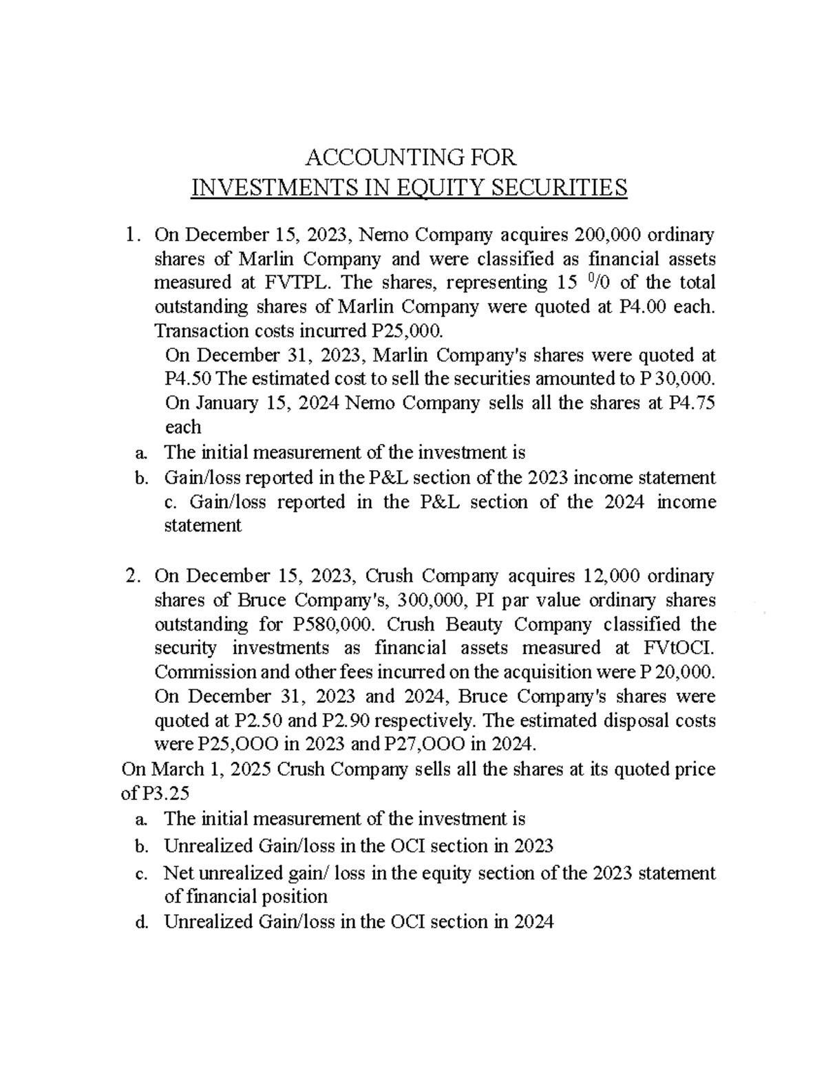 Investment in Equity Securities and Associates: Lecture Notes - Studocu