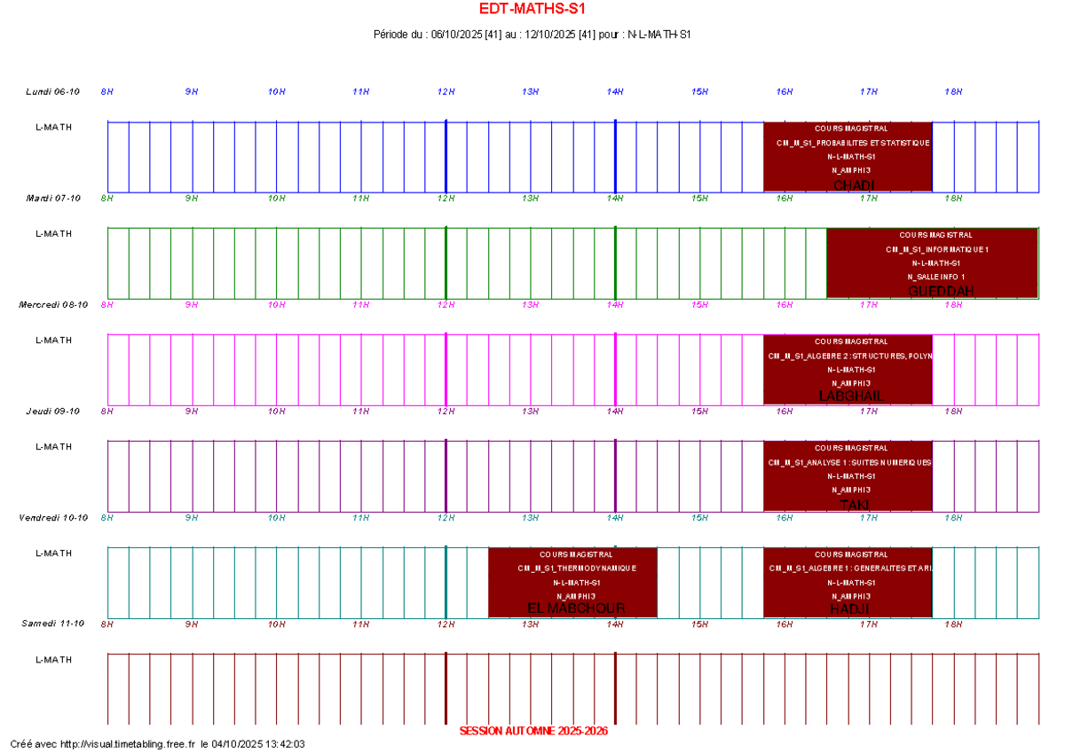 EDTMATHSS1 Emploi du Temps Cours Magistraux S1 2025 Studocu — free download
