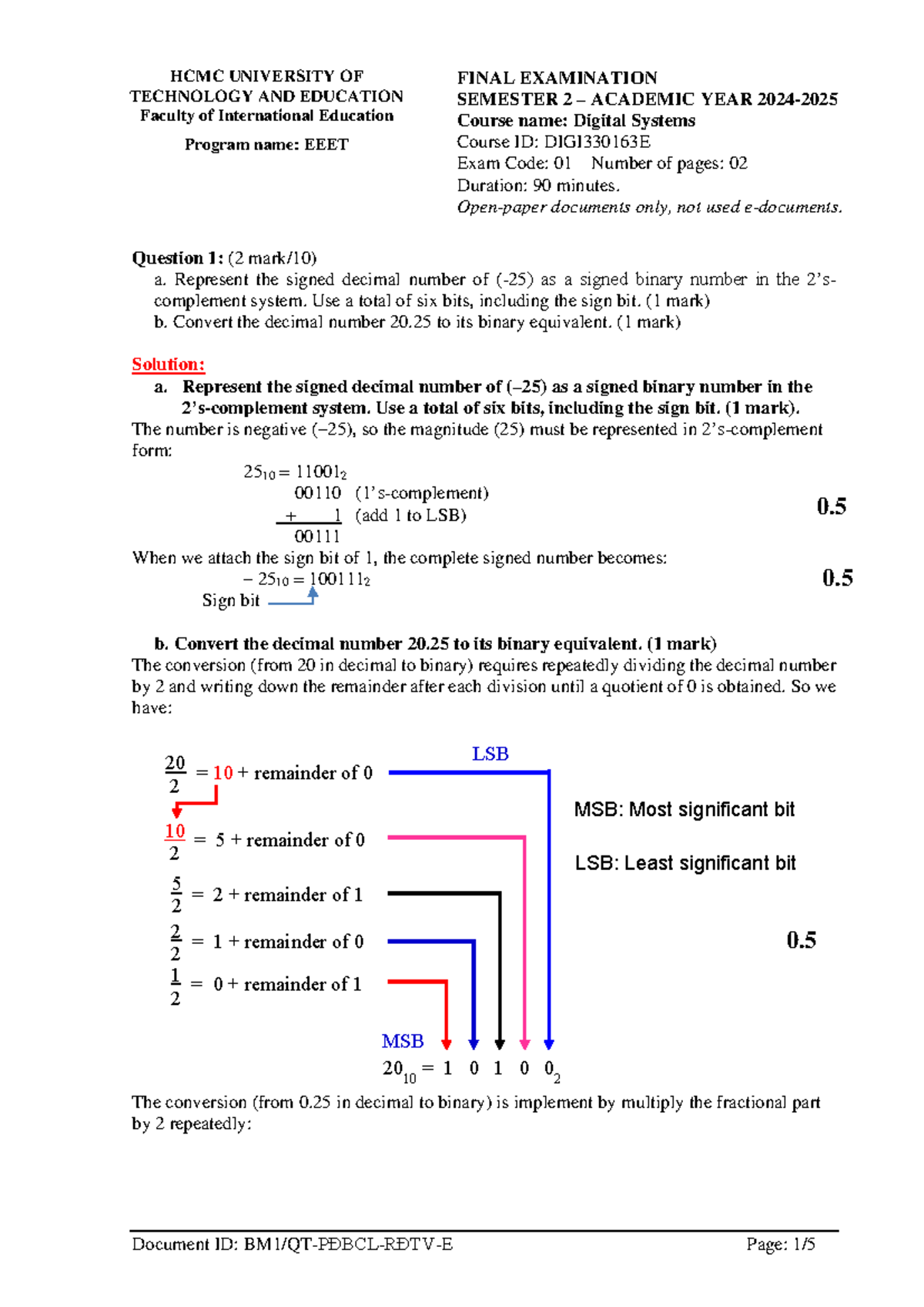 DIGI330163E - Final Exam Solutions for Digital Systems (Sem 2) - Studocu