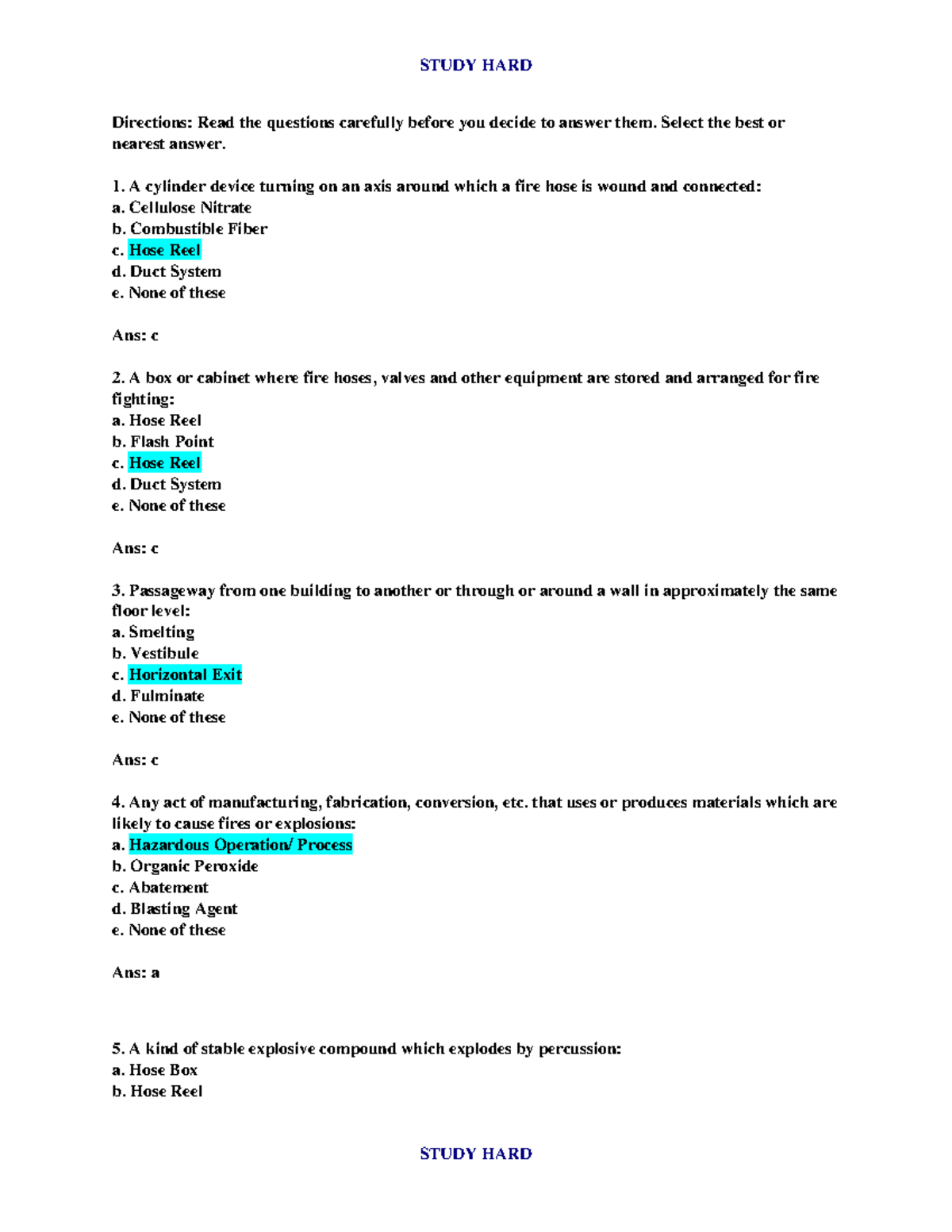 Fire Safety Quiz Questions and Answers - Studocu