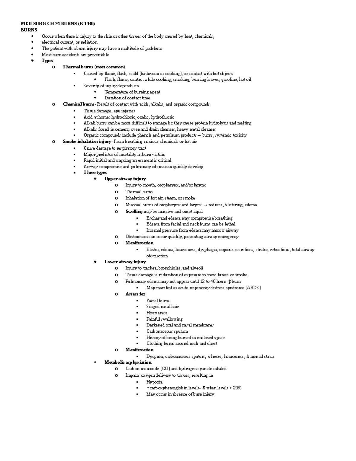 N480 MED SURG Final Exam CH 24 Comprehensive Notes on Burns - Studocu