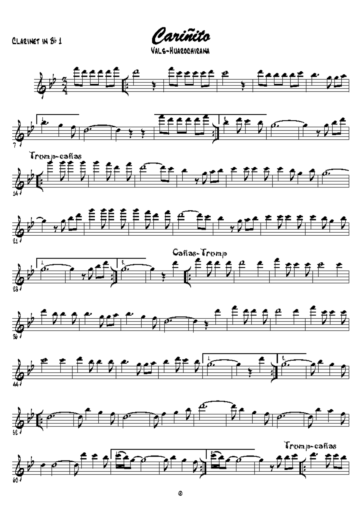 Vals Cariñito 1 - Partitura de Música (Clarinet, Sax, Trumpet, Trombone) - Document Preview