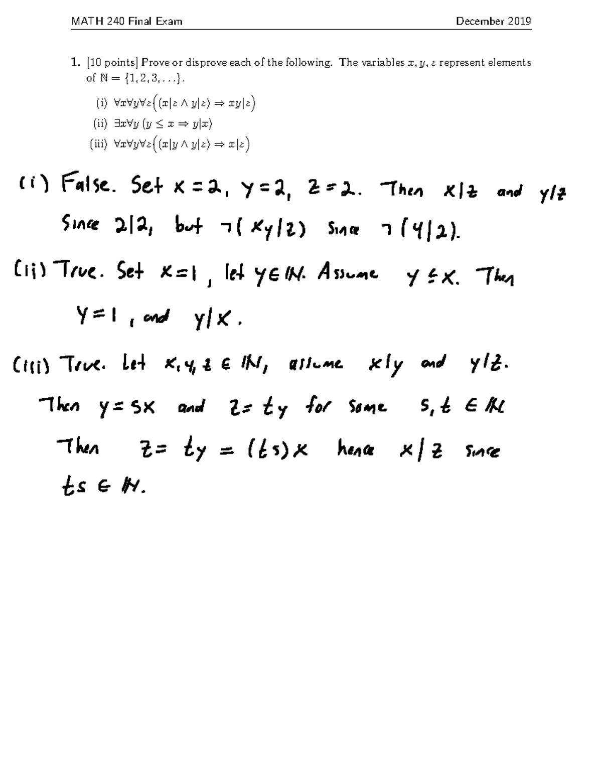 MATH 240 Final Exam Solutions Analysis - Fall 2019 - Studocu