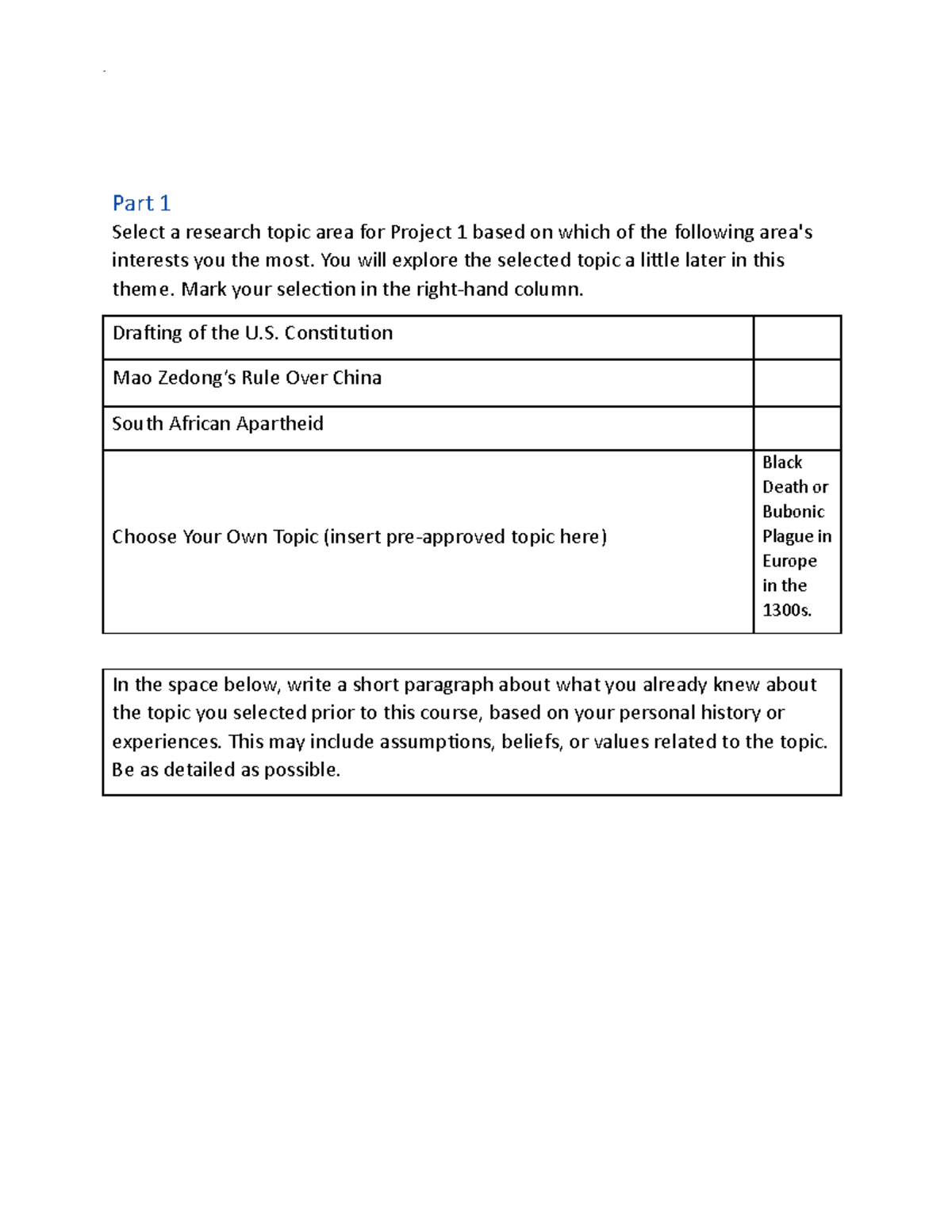 HIS 100 Topic Exploration Worksheet - TOPIC EXPLORATION WORKSHEET Part ...