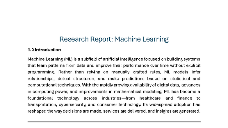 Research Report - Machine Learning - Research Report: Machine Learning ...