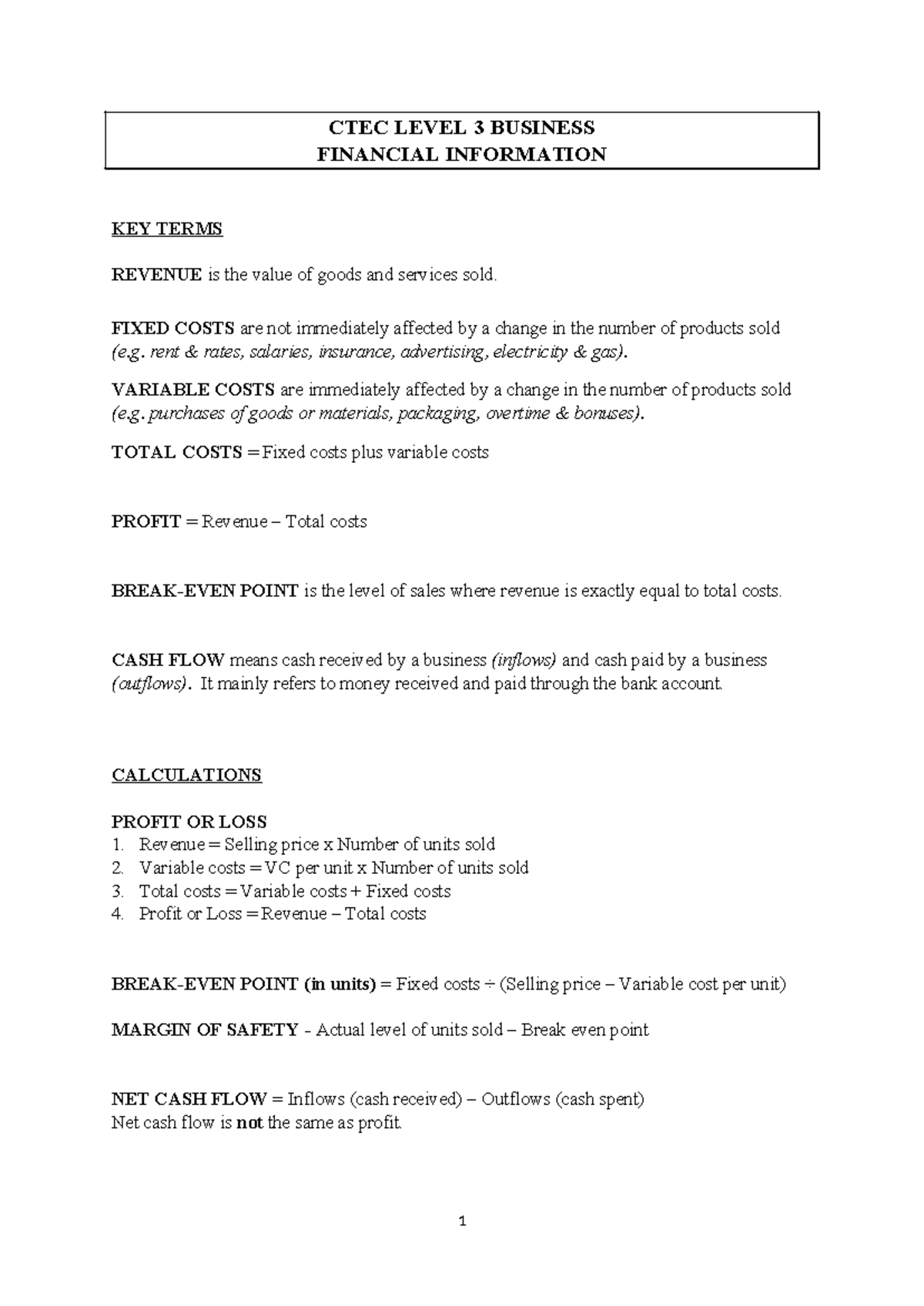 CTEC LEVEL 3 BUSINESS: Key Terms & Concepts in Financial Info - Studocu
