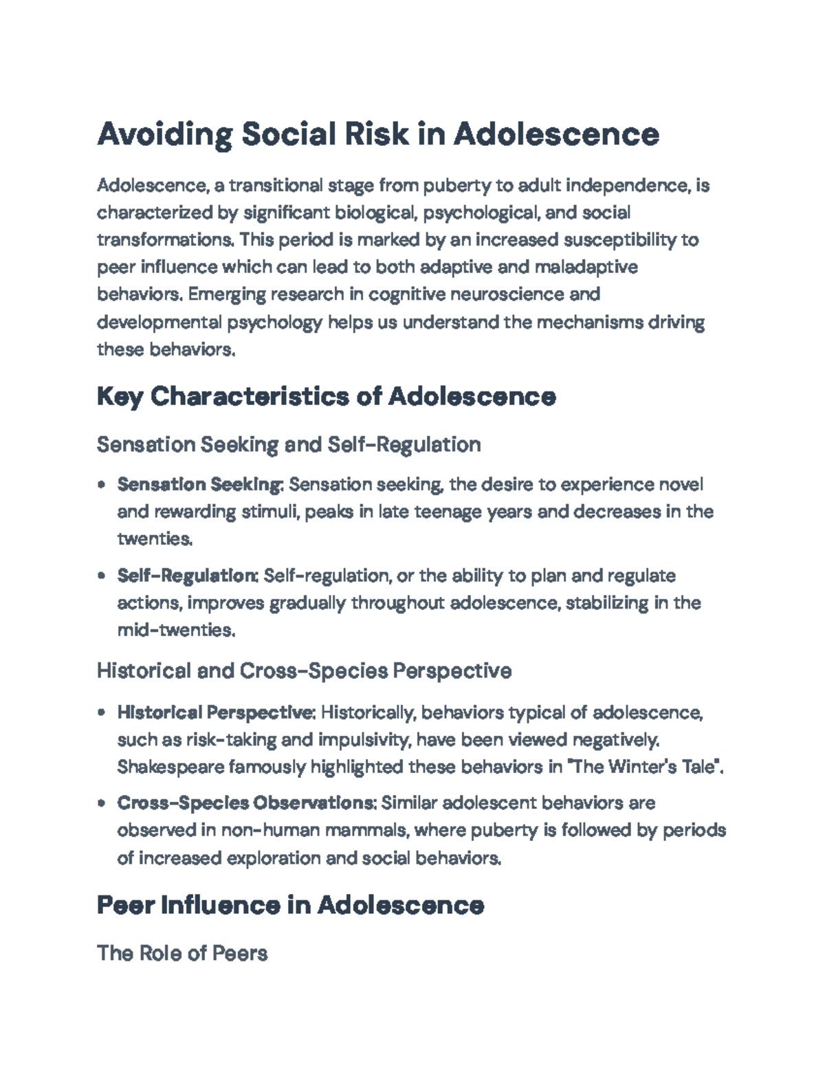 Avoiding Social Risk in Adolescence: Peer Influence & Health ...