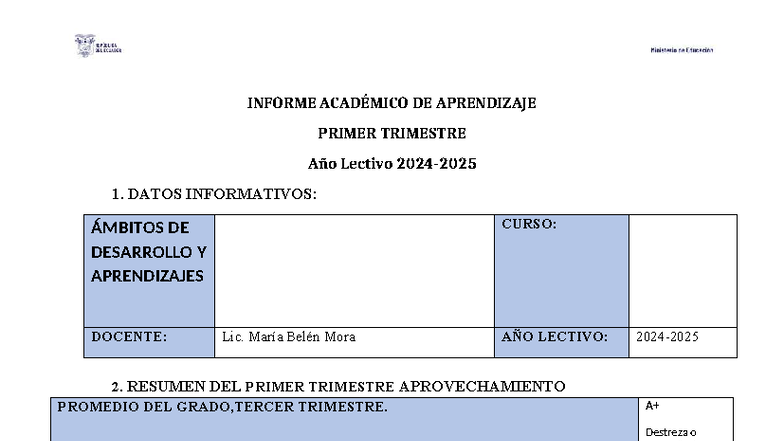 Informe Académico de Aprendizaje - Primer Trimestre 2023 - Studocu