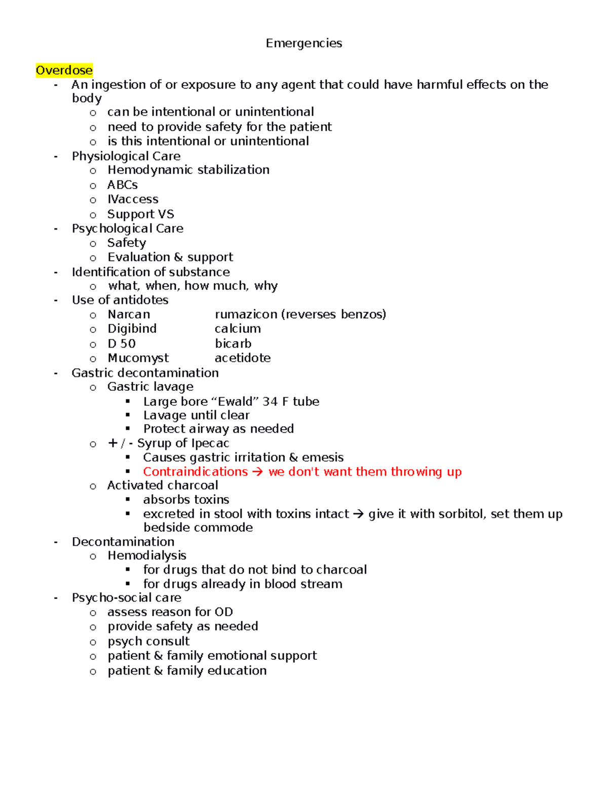 Emergency notes - Overdose - An ingestion of or exposure to any agent ...