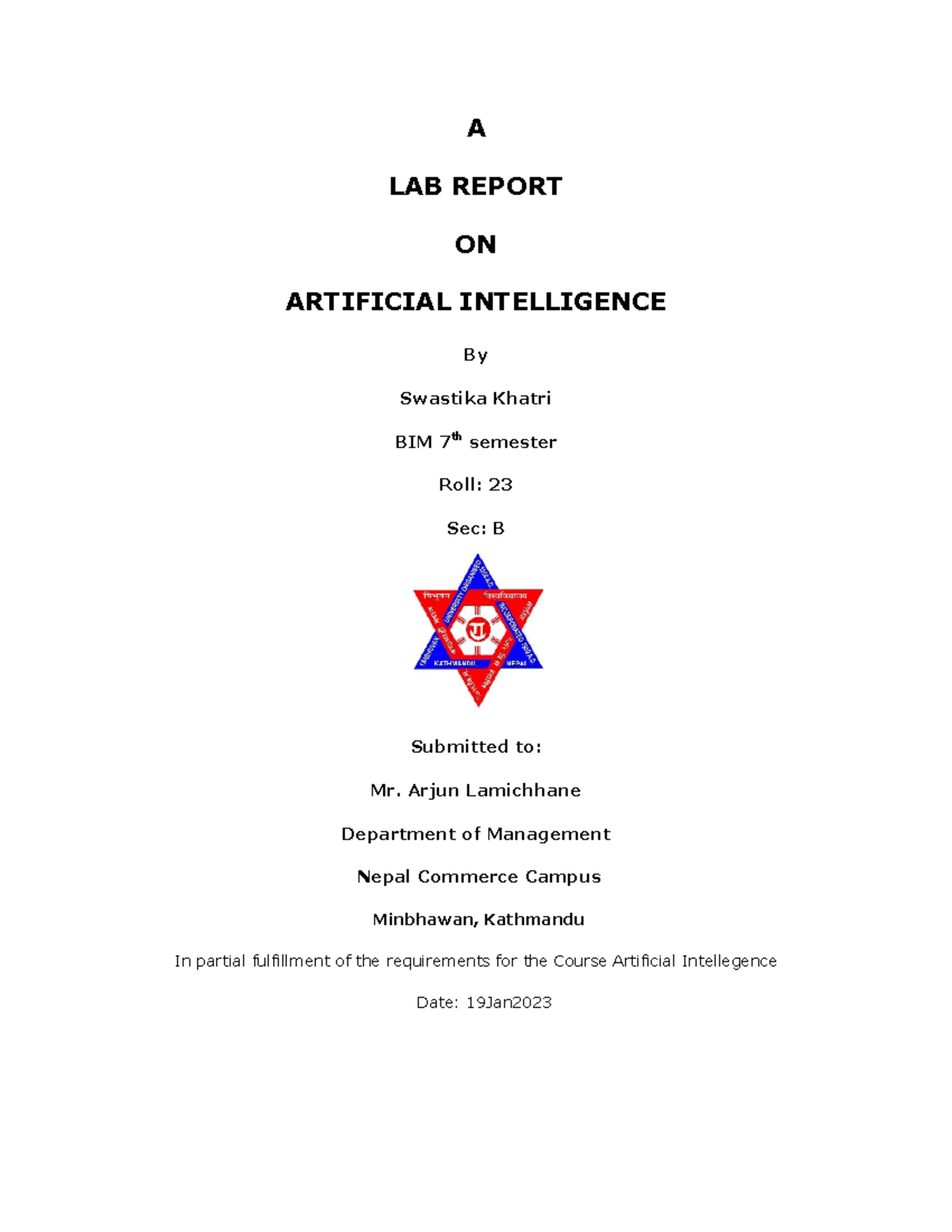 AI Lab Report on Prolog Programming - BIM 7th Sem - Studocu