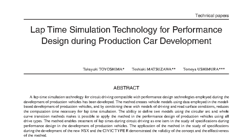 Honda Technical Review: Lap Time Simulation Tech for Performance Design ...
