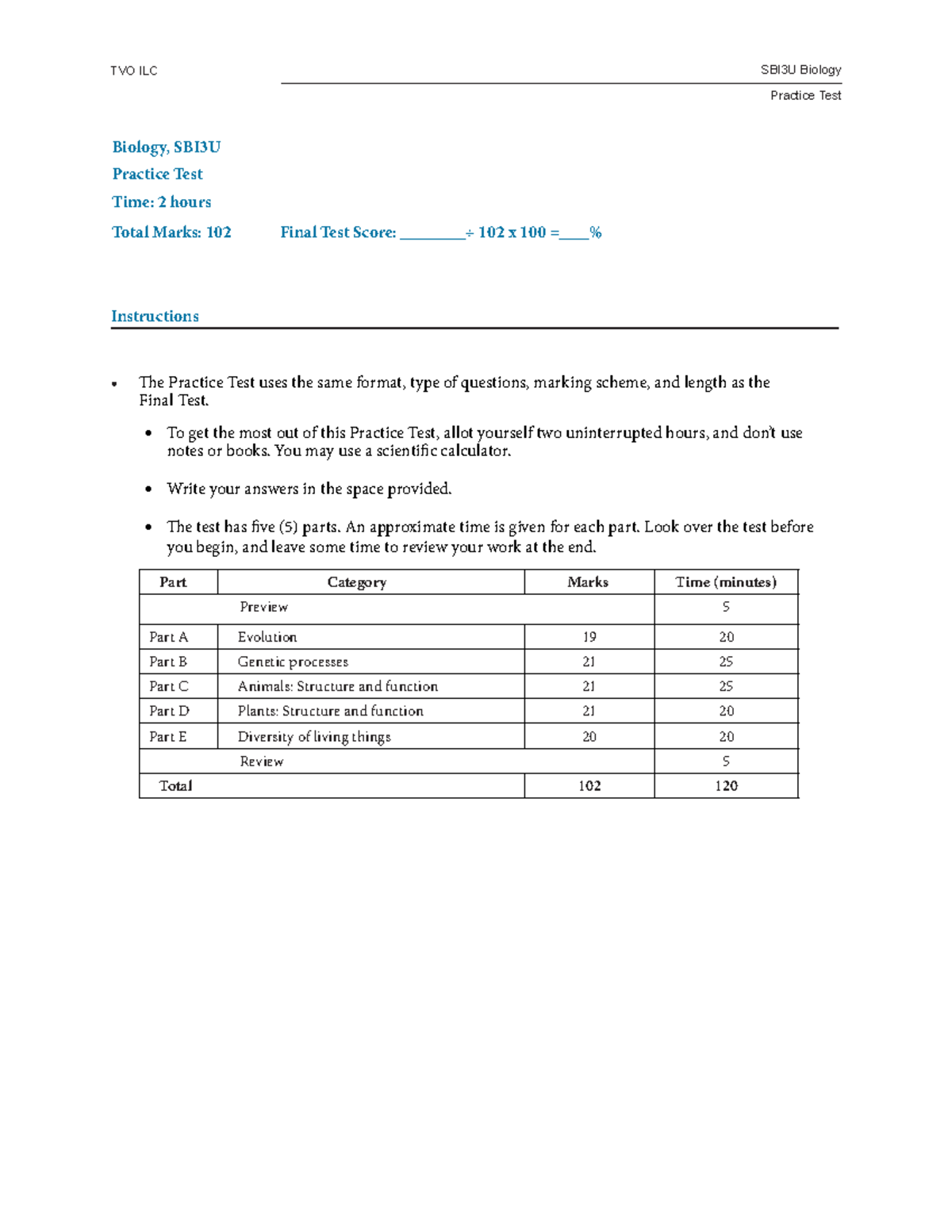 SBI3U Practice Test: Comprehensive Review for Final Exam Preparation ...