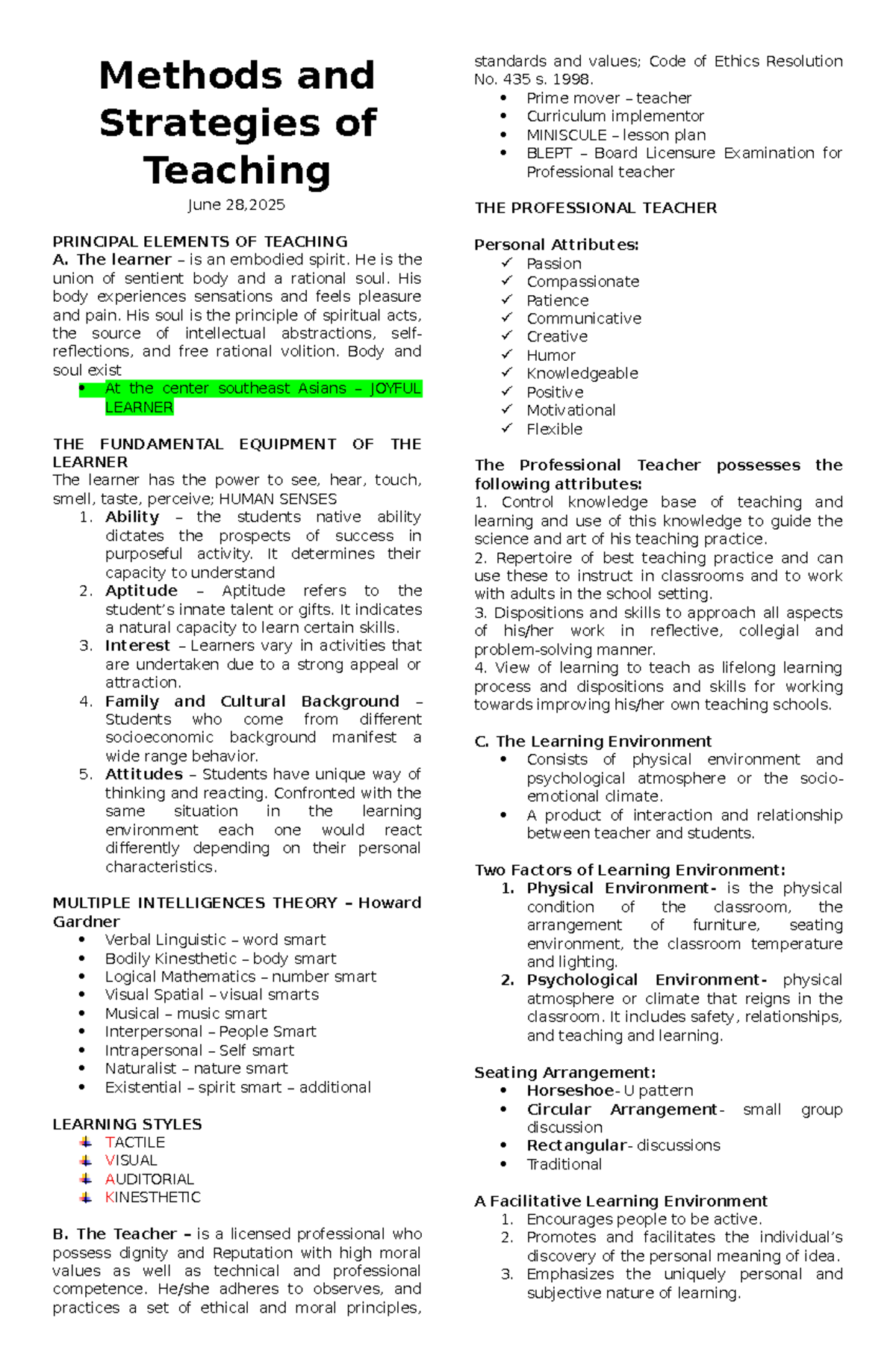 CBRC Methods and Strategies of Teaching: A Comprehensive Guide - Studocu