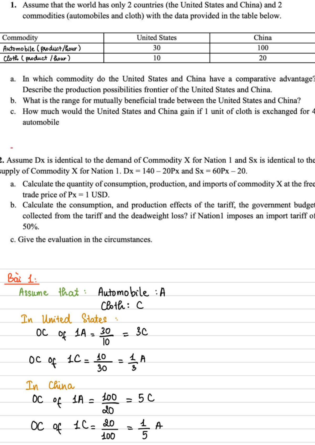 Comparative Advantage and Trade Analysis: US & China (ECO 101) - Studocu
