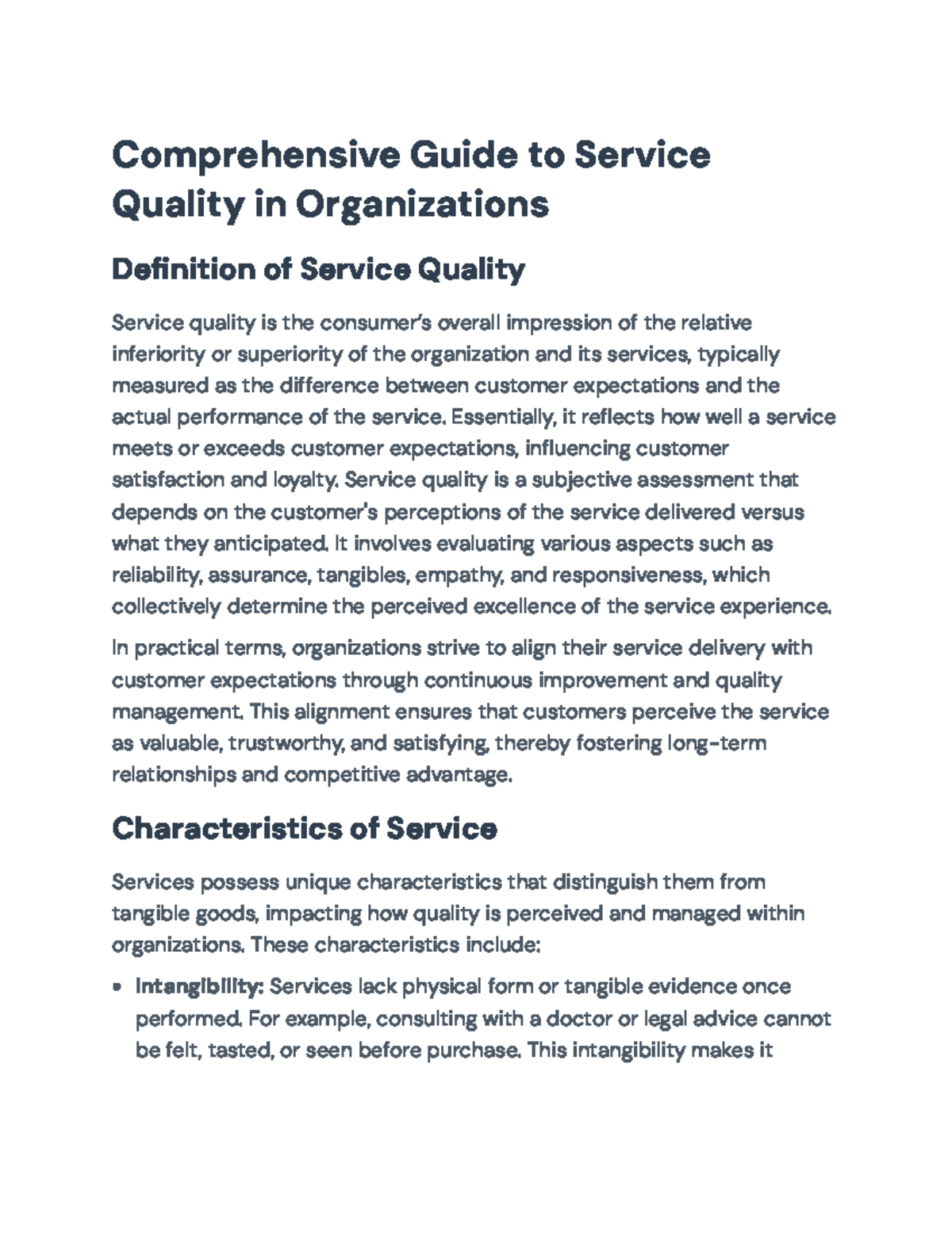 Comprehensive Guide to Service Quality in Organizations: Concepts ...