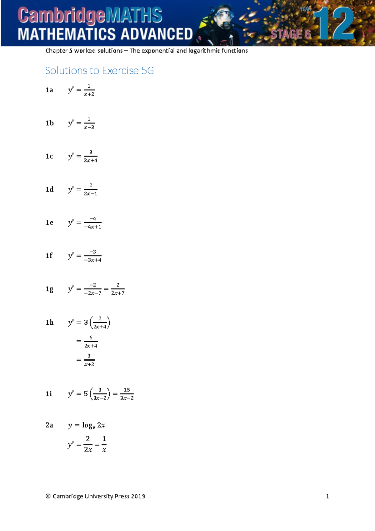 Chapter 5G Worked Solutions: Exponential & Logarithmic Functions - Studocu