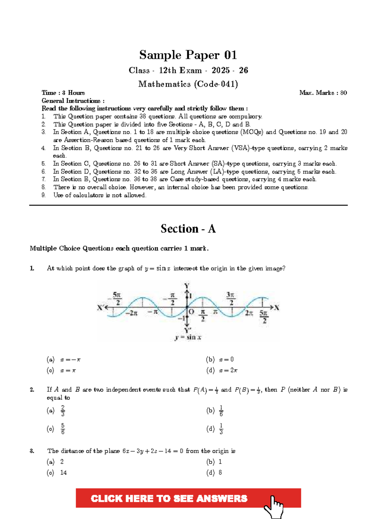 NODIA APP Class 12 Mathematics Sample Paper 01 Exam 2025-26 - Studocu