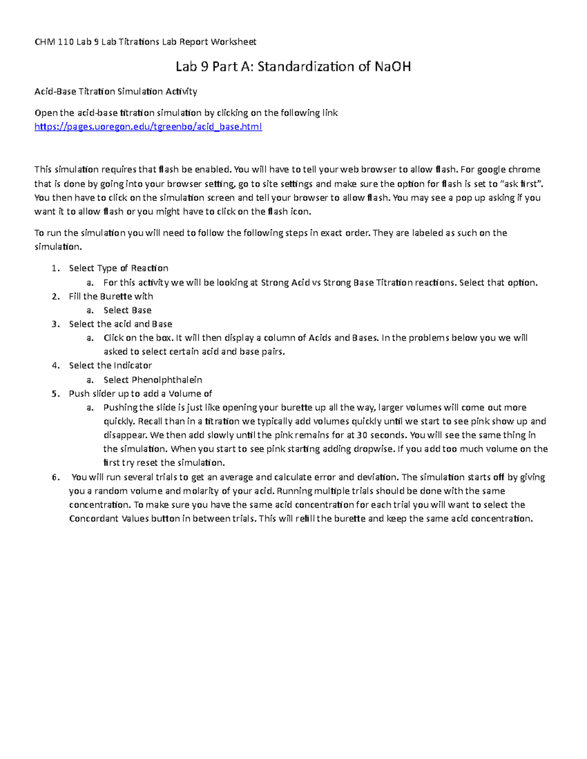 CHM 110 Lab 9 - Titration Report and Analysis of NaOH & Vinegar - Studocu